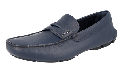 PRADA Saffiano Driving Loafer Mokassin Slipper Schuhe Navy Blau NEU