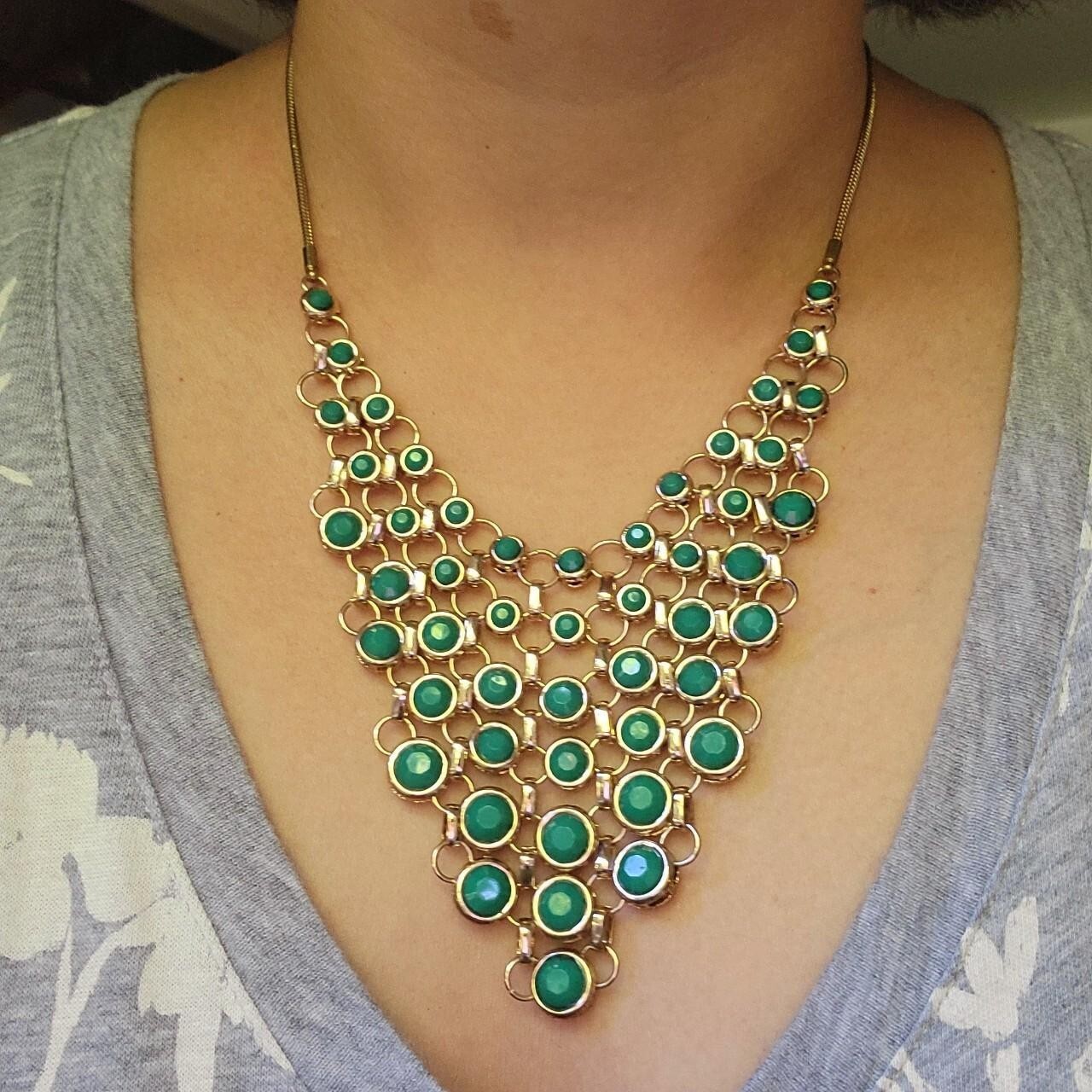 Classic Green Gemstone Bib Statement Necklace - image 4