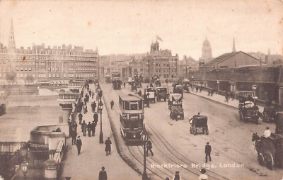 POSTKARTE - LONDON - BLACKFRIARS BRIDGE - STRASSENBAHNEN - PFERDE