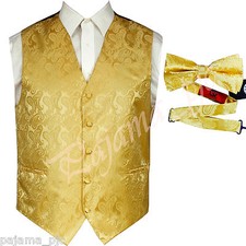 GOLD XS to 6XL Paisley Tuxedo Suit Dress Vest Waistcoat  and Bow tie Wedding