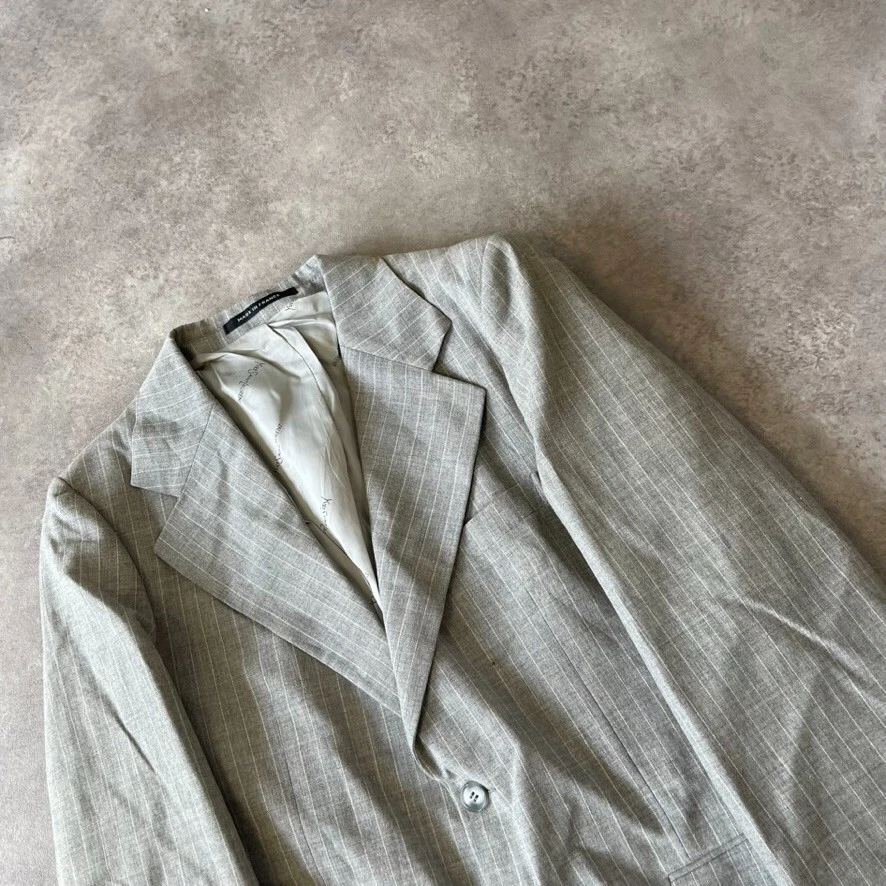 YvesSaintLaurent Blazer Womens 36" Wool Striped Vintage France Jacket, Grey - Image 3 of 4