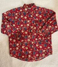 Vintage ILIO Rich Red Floral Button-Up Shirt Sz S 100 Cotton Comfort Breathable