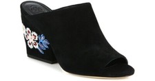New Tory Burch Womens Size 8.5M Embroidered Suede Wedge Mules Black