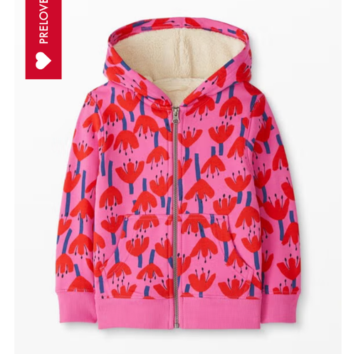 Hanna Andersson Floral Print Faux Shearling Lined Hoodie 4 Full Zip Pink Warm - Picture 12 of 12