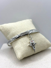 Brazalete Brazalete Torcido Plateado Enfermeras Son Ángeles Inscrito con Dije Caduceo