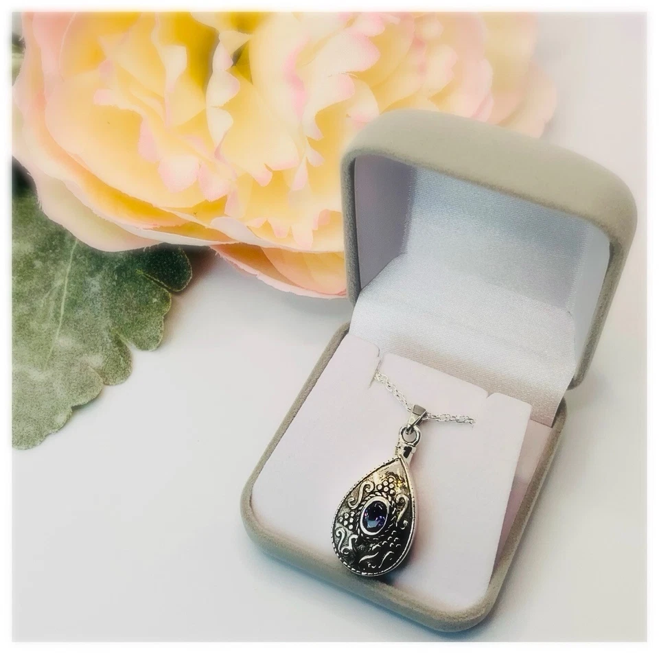 Joyería de cremación de plata de ley 925 conmemorativa amatista lágrima cenizas recuerdo Foto 2 de 4