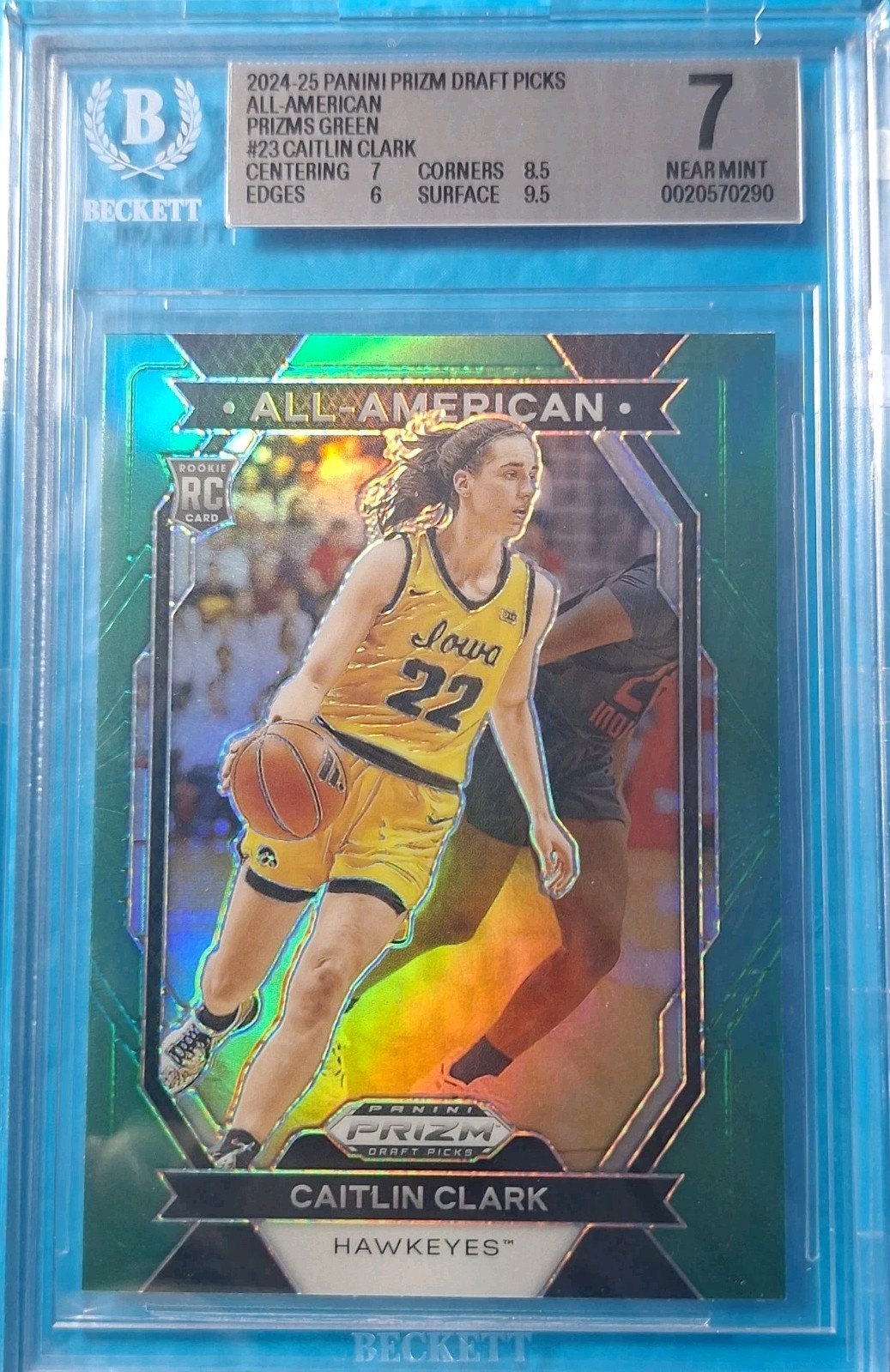 2024-25 Panini Prizm Draft Picks All-American Caitlin Clark 23 Green Prizm BGS 7
