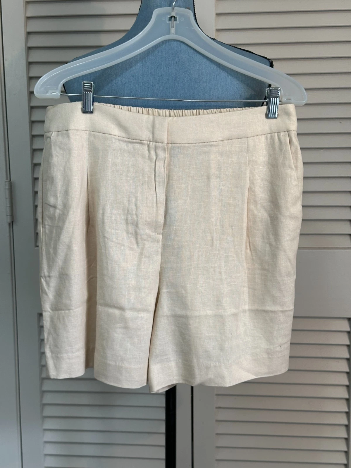 New J Crew Linen Blend Beige Pull On Shorts Pockets Size 12 NWT