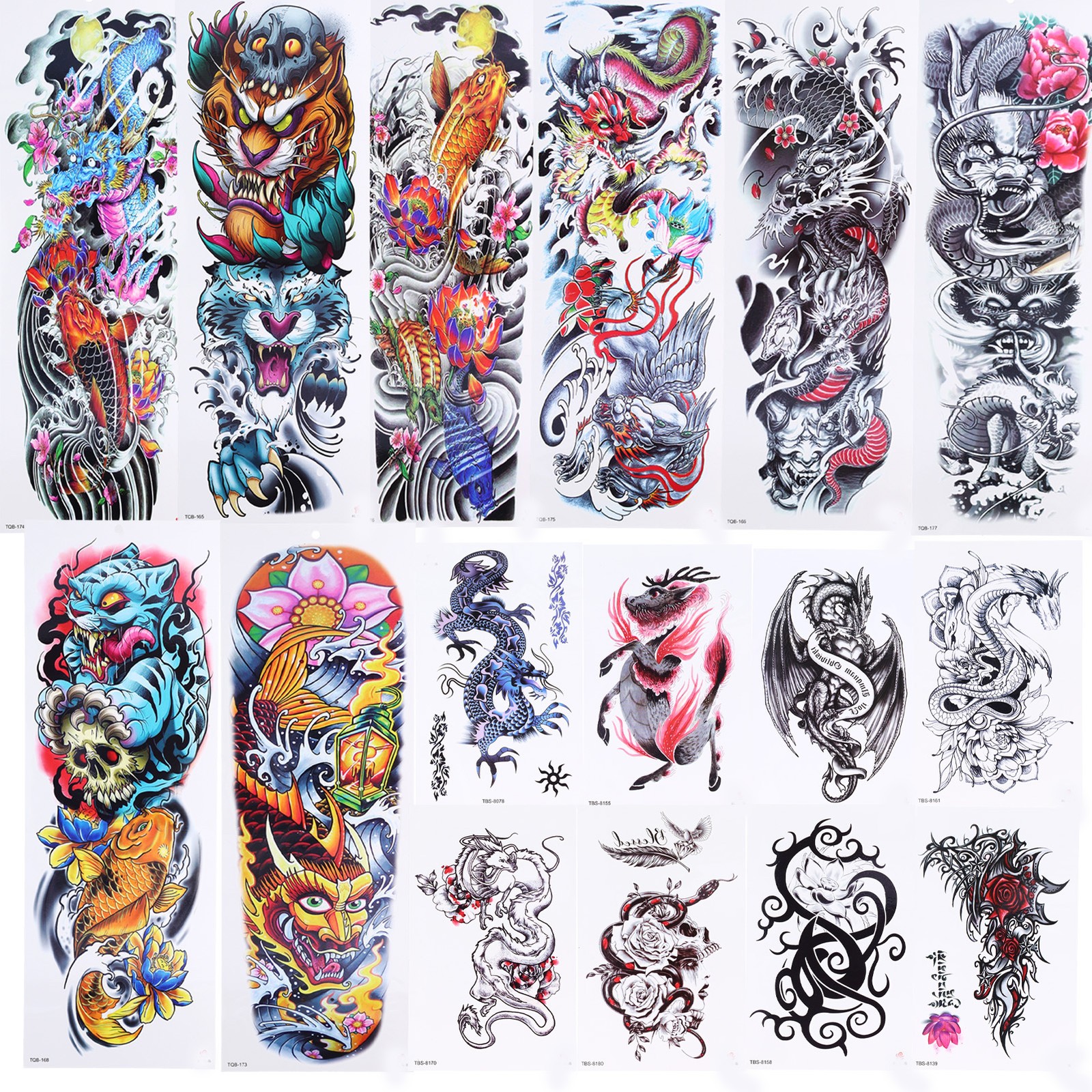 16pcs Tattoo Stickers Temporary Waterproof Large Body Art Fake Tattoos For W.