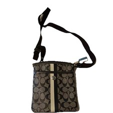Coach Signature C Beige/Brown Small Crossbody Bag, Detachable Strap, Zip