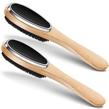 2x Lint Remover 3 in 1 Garment Brush for Clothes  Shoehorn light wood