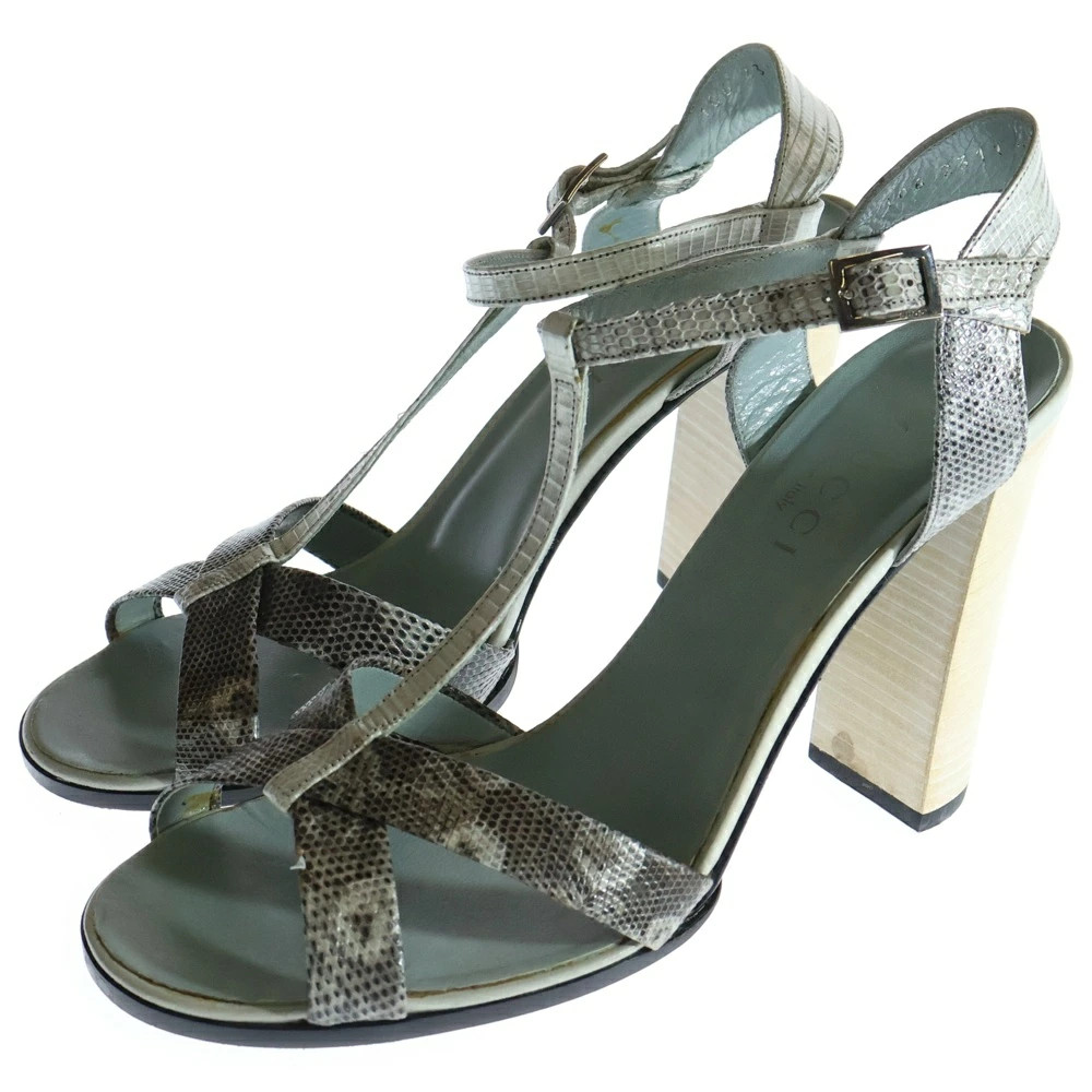 GUCCI Size: 7 1/2B Leather Heel Sandals Women's Gray [Condition B] [Color Gray] thumbnail 3