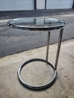 Round Glass and Polished Chrome Metal Side Table, Contemporary, Silver/Clear — photo 2