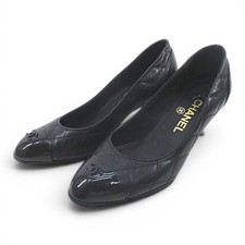 CHANEL Pumps Coco Mark Quilted Leather Black Women's Size EU34/US3.5