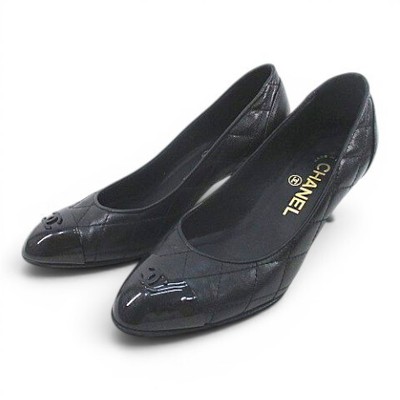 CHANEL Pumps Coco Mark Quilted Leather Black Women's Size EU34/US3.5