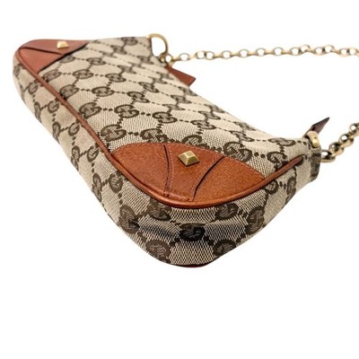 GUCCI Vintage GG Canvas Monogram Chain Shoulder Bag Pouch Beige