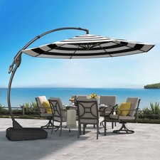 12FT Outdoor Round Offset Umbrella Large Aluminum Cantilever Umbrella with Base