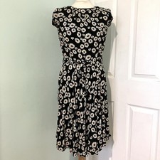 Wallis Daisy Floral Print Summer Dress Black  White With Tie Belt Size 12