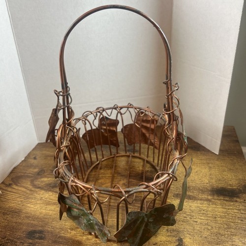Metal Ivy Decor Oval Basket Copper Tone 10in Tall Rustic Table Organizer Storage - Picture 3 of 9