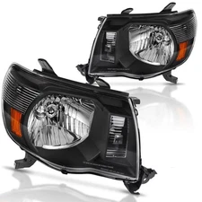 Headlights Assembly for 05-11 Toyota Tacoma Black Headlamps Set Replacement