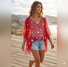 NWT Show Me Your Mumu Peta Tunic "Star Spangled" Sheer Sz XS V Neck Cover Up