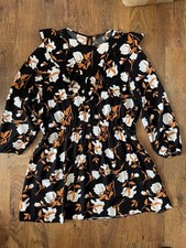 George black white floral long-sleeve mini dress with ruffles size uk 22