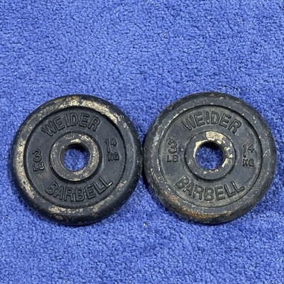WEIDER 3lb Weight Plates Lot(x2) ~ Standard 1  Hole ~Cast Iron~ FAST SHIPPING