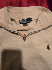 Polo Ralph Lauren Classic Quarter Zip Knit Sweater Mens Med Beige - 1/4 Pullover