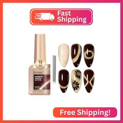 Bevimee Cats Eye Gel Nail Polish, Dark Brown Magnetic Polish With Magnet, Glitte