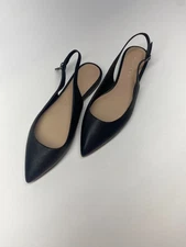 Stuart Weitzman Women's Black Mara Pointed Leather Toe Slingback Flat Sz 8