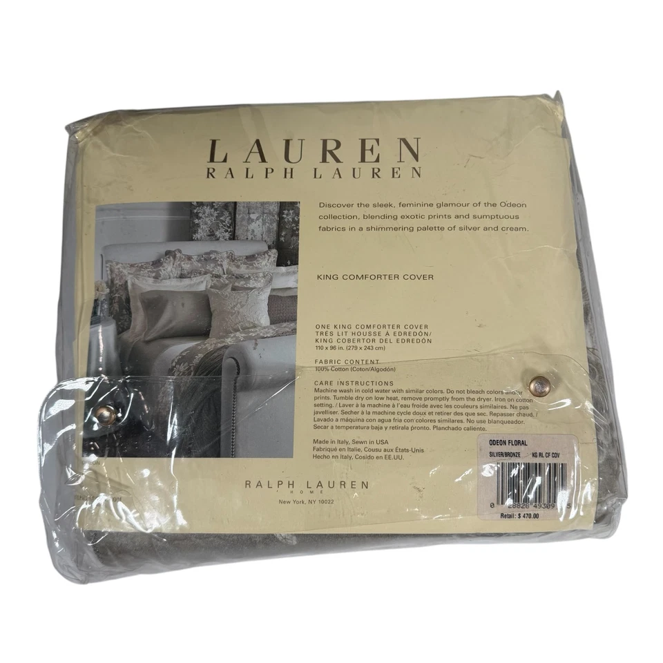 NWT Lauren Ralph Lauren Odeon Floral Silver/Bronze King Comforter Duvet Cover - Image 2 of 4