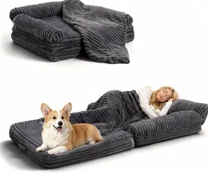 OtterOasis Lit de chien pliable gris foncé 72"x43"x11.5", Faux fourrure