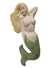 Rare Vintage 1960's 16" MERMAID Ceramic Hanging Wall Plaque Unique