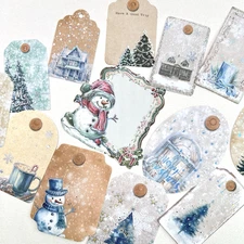 Christmas Tag Stickers Snowmen Trees Junk Journal Collage Scrapbooking
