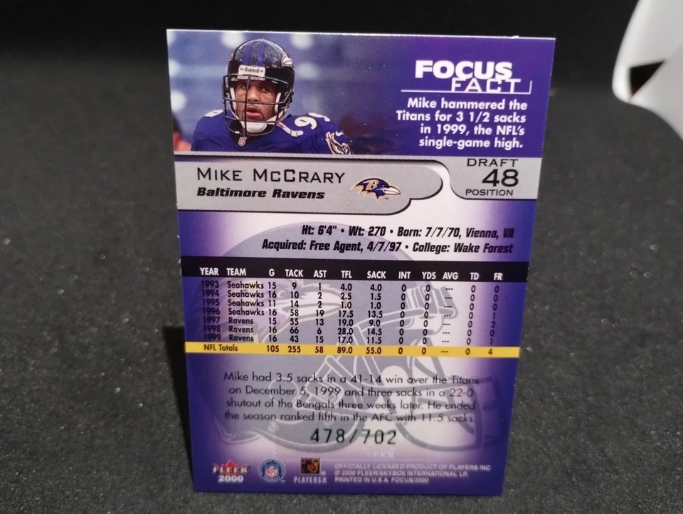 2000 Michael McCrary #48 Fleer  Football  478/702 NM - Image 2 of 2