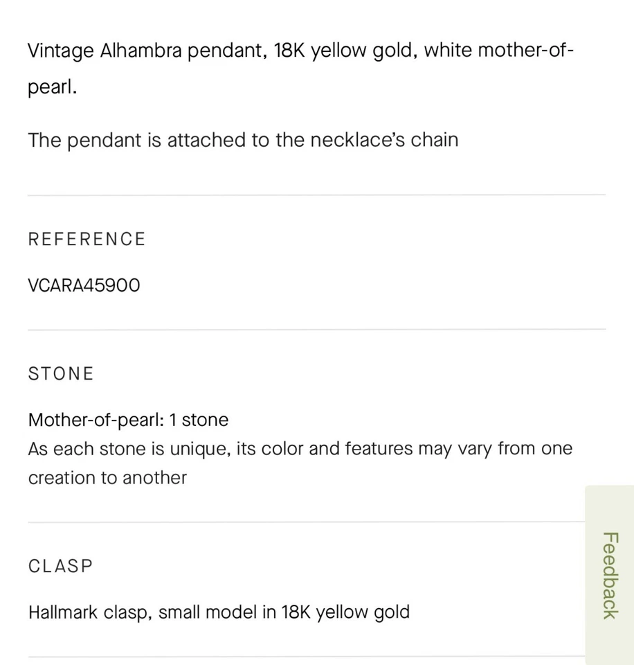 梵克雅宝复古阿罕布拉吊坠项链珍珠母 19.5 英寸 — 第 2/4 张图片