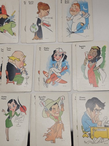 Vintage 1940's Old Maid Card Game Complete 21 Pairs w/Instruction Cards & Box - Picture 9 of 12