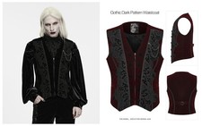 Punk Rave Men Goth Dark Pattern Velvet Waistcoat Vintage Sleeveless Formal Vest