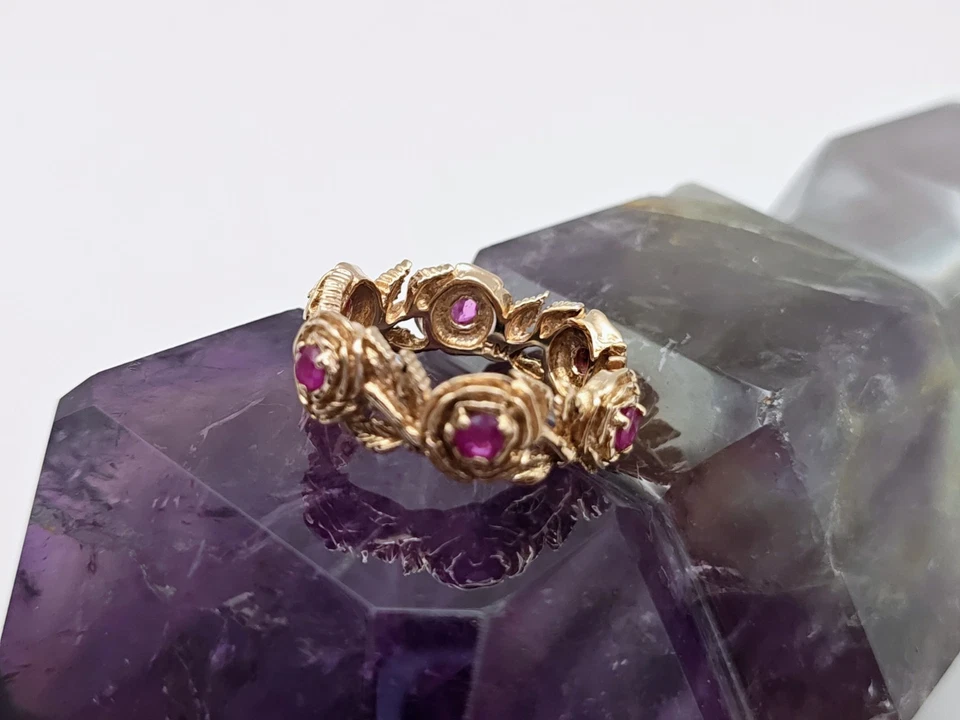 Anillo de eternidad rubí rosa real Stuart Delvin FM oro galés 18k Foto 4 de 4