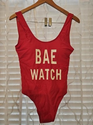 Red One Piece Swimsuit BAE WATCH Graphic Padded Wide Strap Women's M