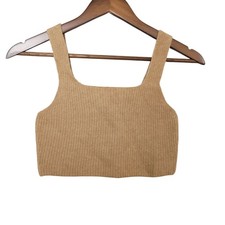 Everlane The Cozy Stretch Knit Cropped Tank Womens Size S Camel Wool Yak NWT