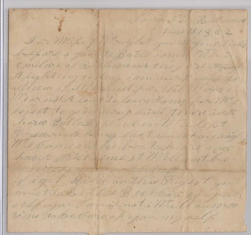 CIVIL WAR LETTER JUNE 13, 1862, Sgt. Caleb Fenton, Co. E, 42nd PA Inf. Bucktails