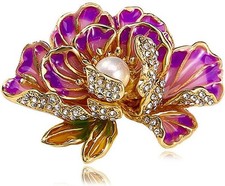 Pearl Peony Flower Brooch Pin Elegant Crystal Peony Brooch Lapel Pins Blue Purpl