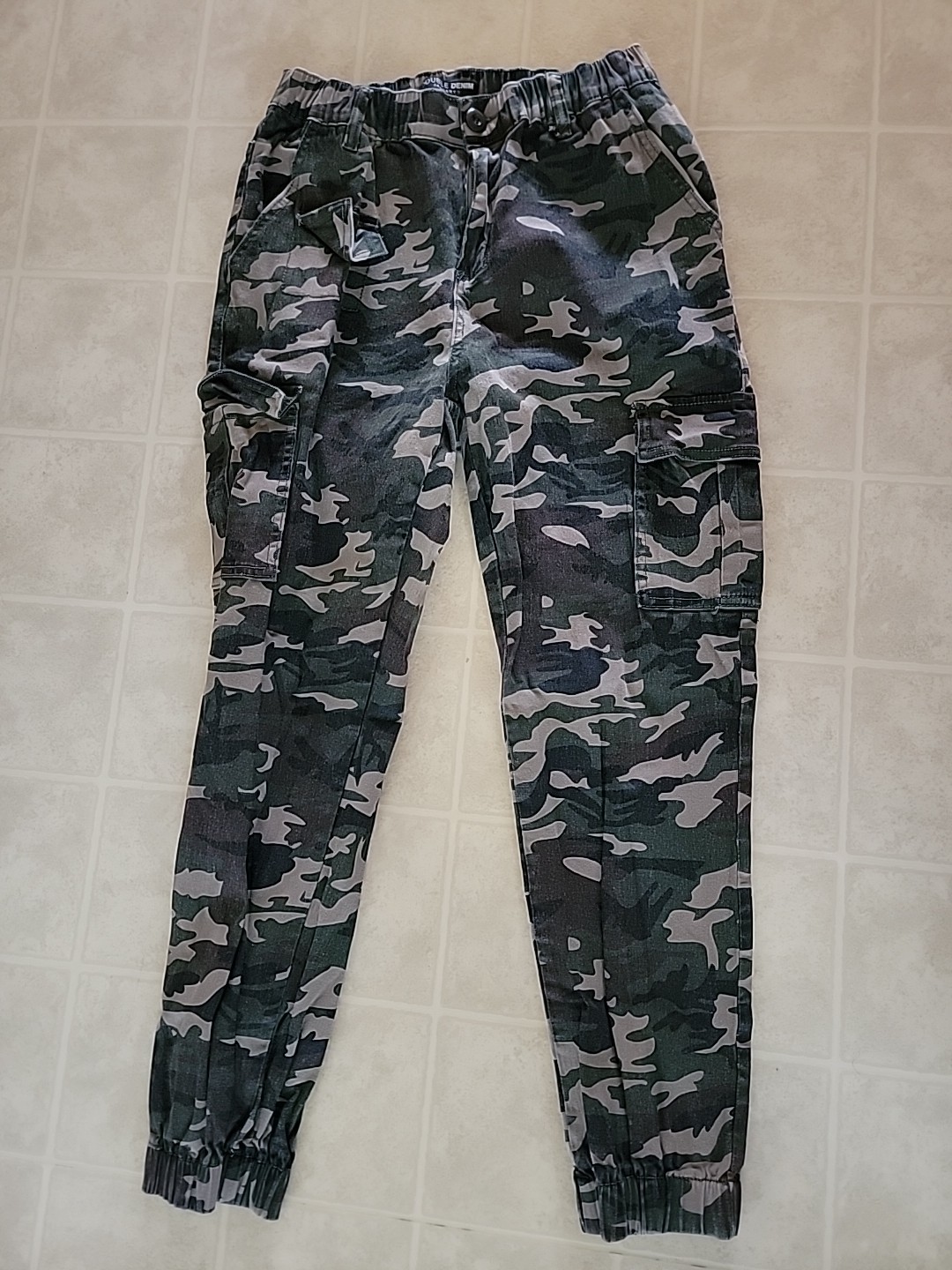 Double Denim Camo Green Jogger Pants Size 30X27 Large Casual Wear