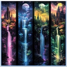15.75 Square Waterfall Castle Moon Mountain Fairytale Paint By Number For Adults