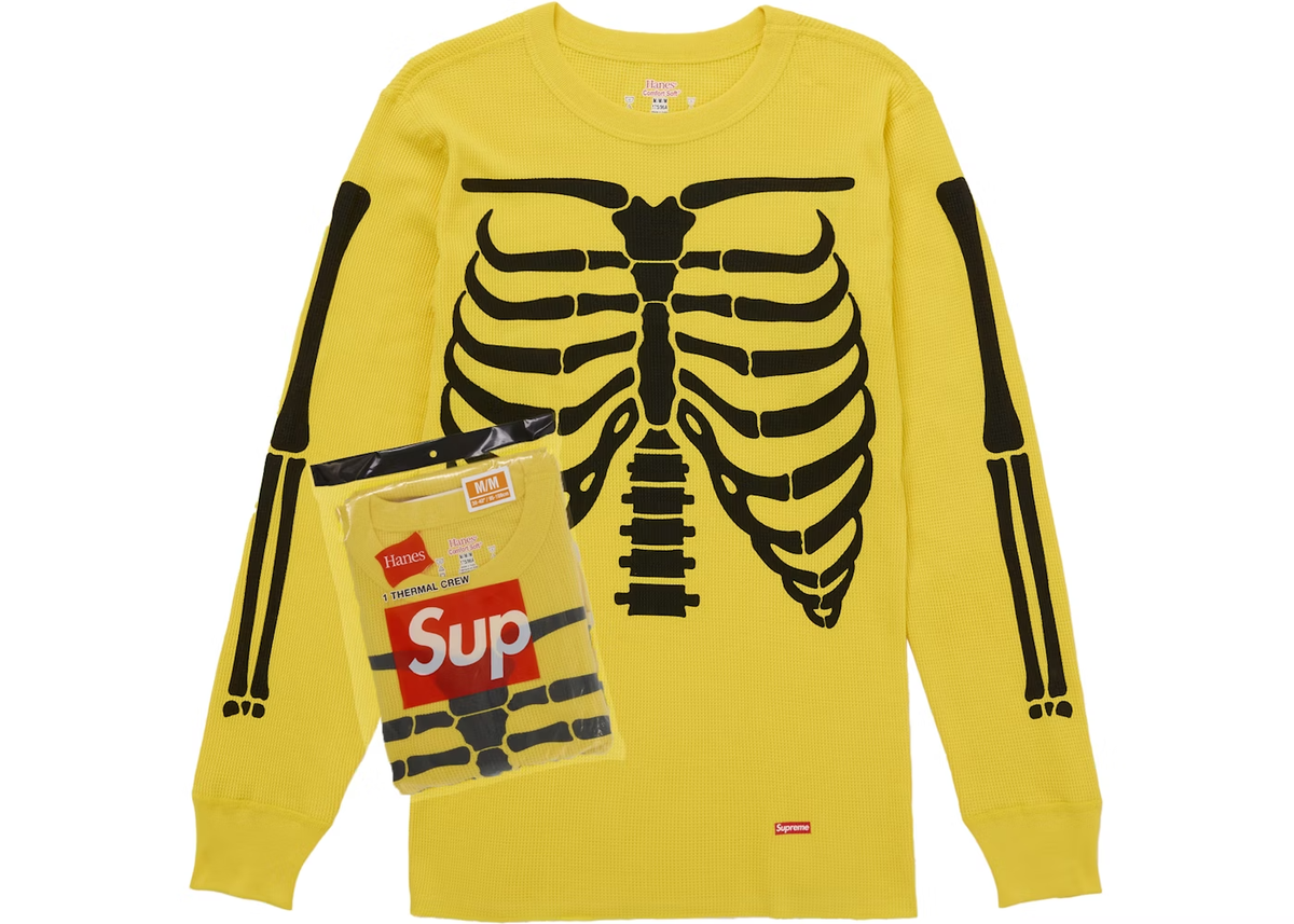 トップス 25FW Supreme Hanes bones thermal crew Supreme Hanes Bones Thermal Crew FW25 1 Pack Yellow S Small Brand