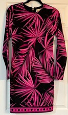 MICHAEL KORS Bodycon Dress Black & Hot Pink Palm Trees ~Women’s XS