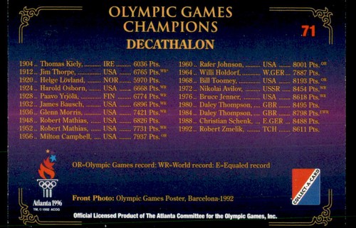 Collezione A-Card Centenario Giochi Olimpici 1996 #71 Decathlon - Foto 2 di 2