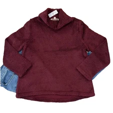 NWT LOFT Burgundy/Wine Fleece Cowl Neck Soft Knit Top - SIZE S