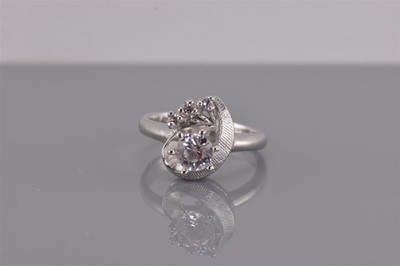 Vtg 14k White Gold Sterling Silver White Topaz Texture Swirl Band Ring 925 Sz: 6